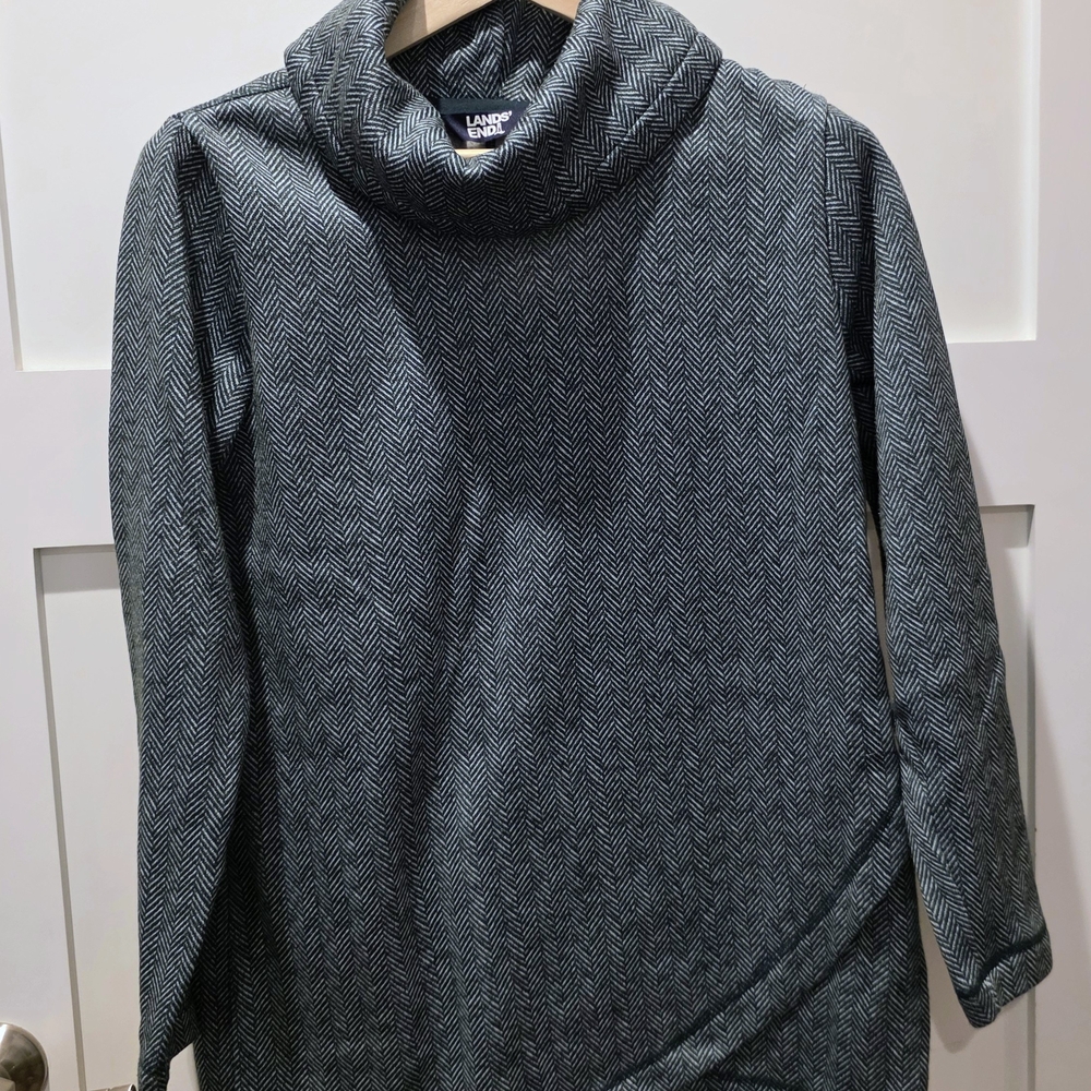 Lands' End Women's Green Turtleneck Cowl  Oversized Pullover Sweater 10/12 Med